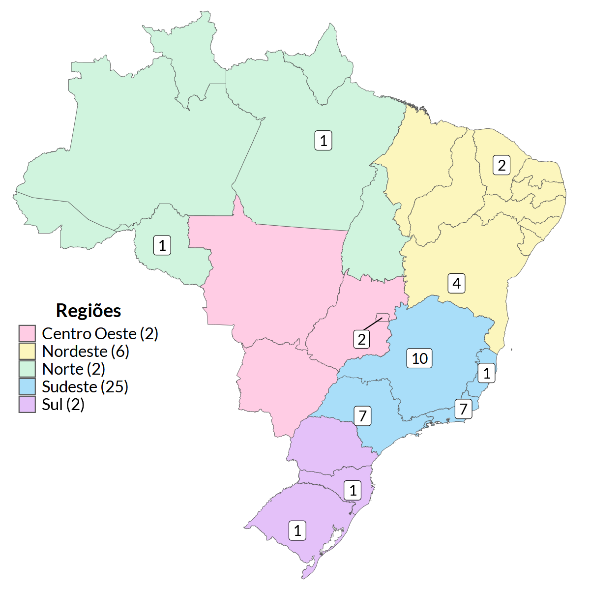 Mapa de distribuição dos pesquisadores do INMPe